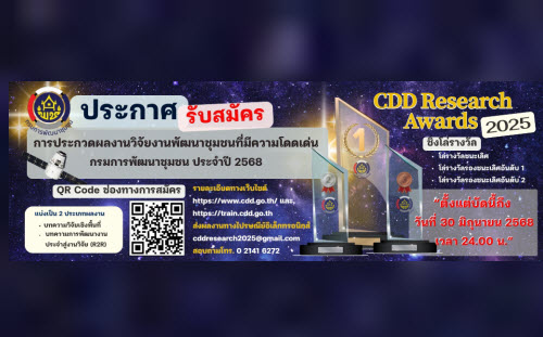 ประกาศรับสมัครการประกวดผลงานวิจัยงานพัฒนาชุมชนที่มีความโดดเด่น