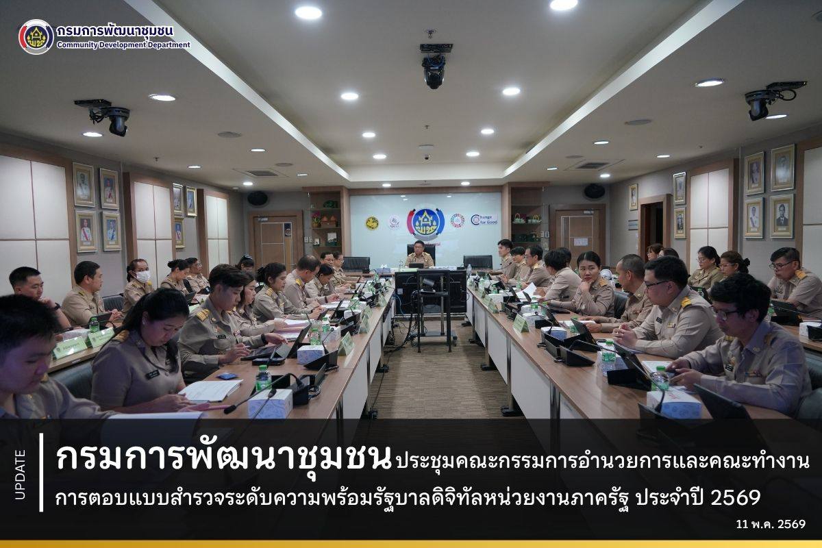 กรมการพัฒนาชุมชนประชุมคณะกรรมการอำนวยการและคณะทำงานการตอบแบบสำรวจระดับความพร้อมรัฐบาลดิจิทัลหน่วยงานภาครัฐ ประจำปี 2569