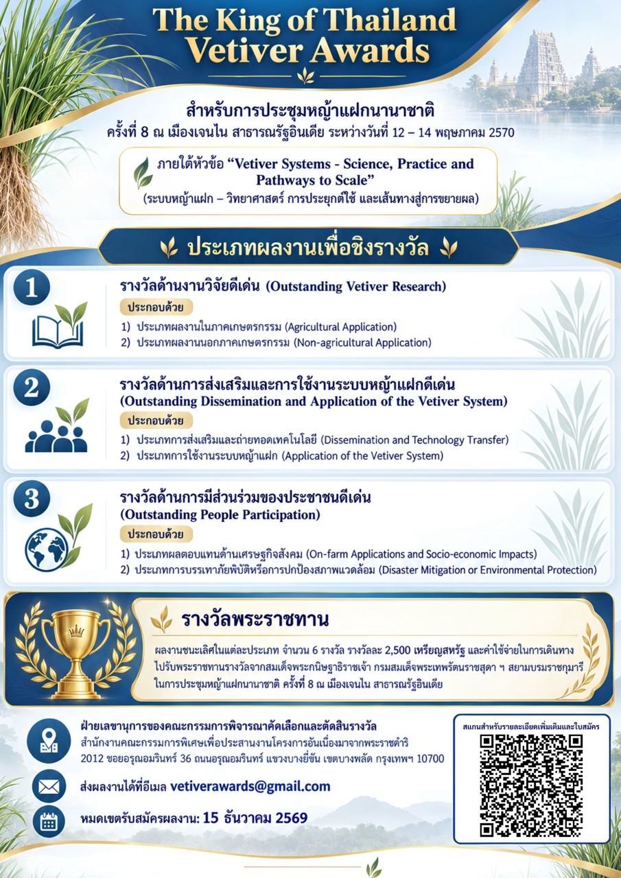 🌿 ขอเชิญร่วมส่งผลงานเกี่ยวกับ "หญ้าแฝก" เข้าประกวดชิงรางวัลระดับนานาชาติ! 🏆
